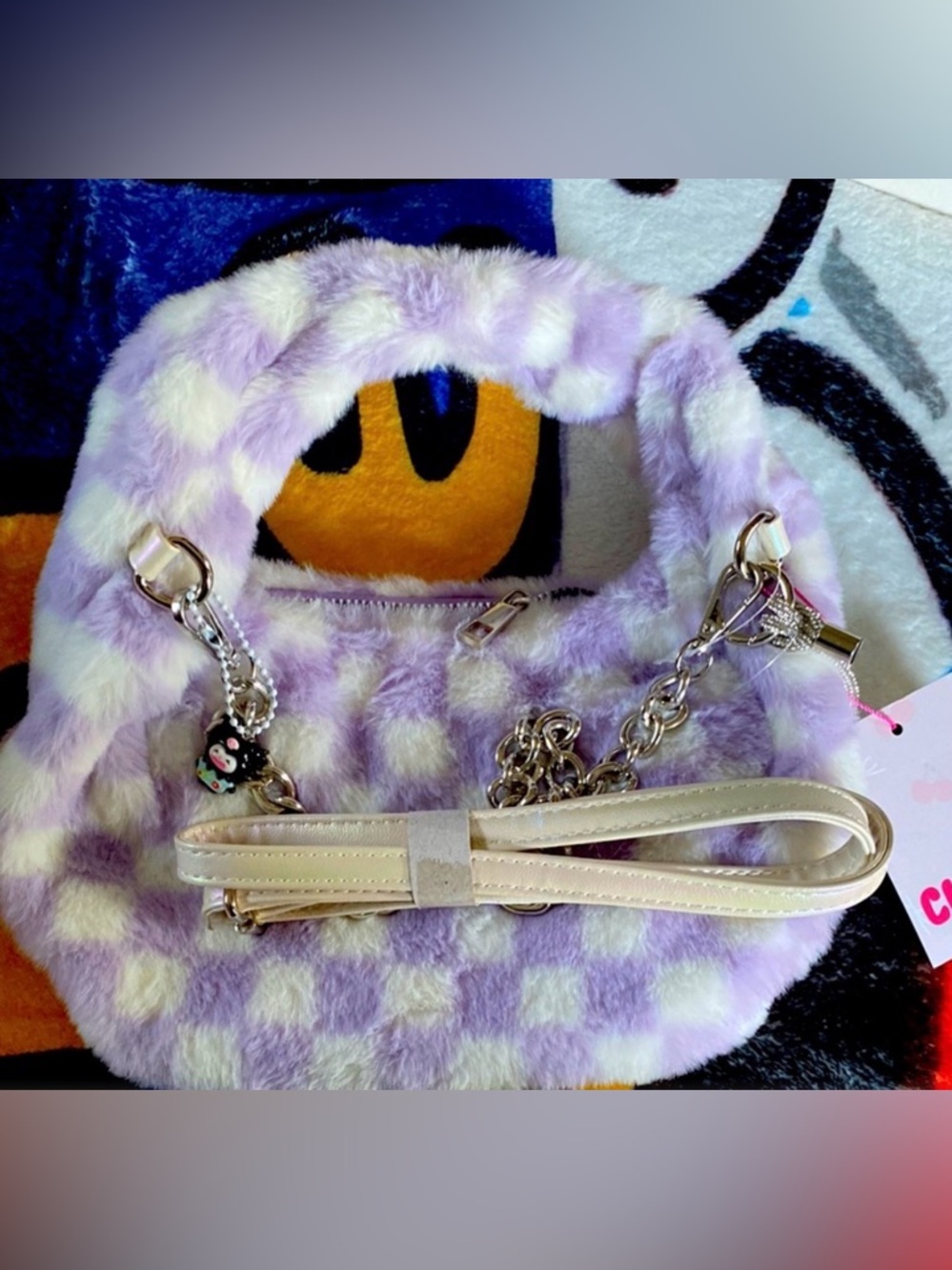 Purple and White Checkered  Handbag